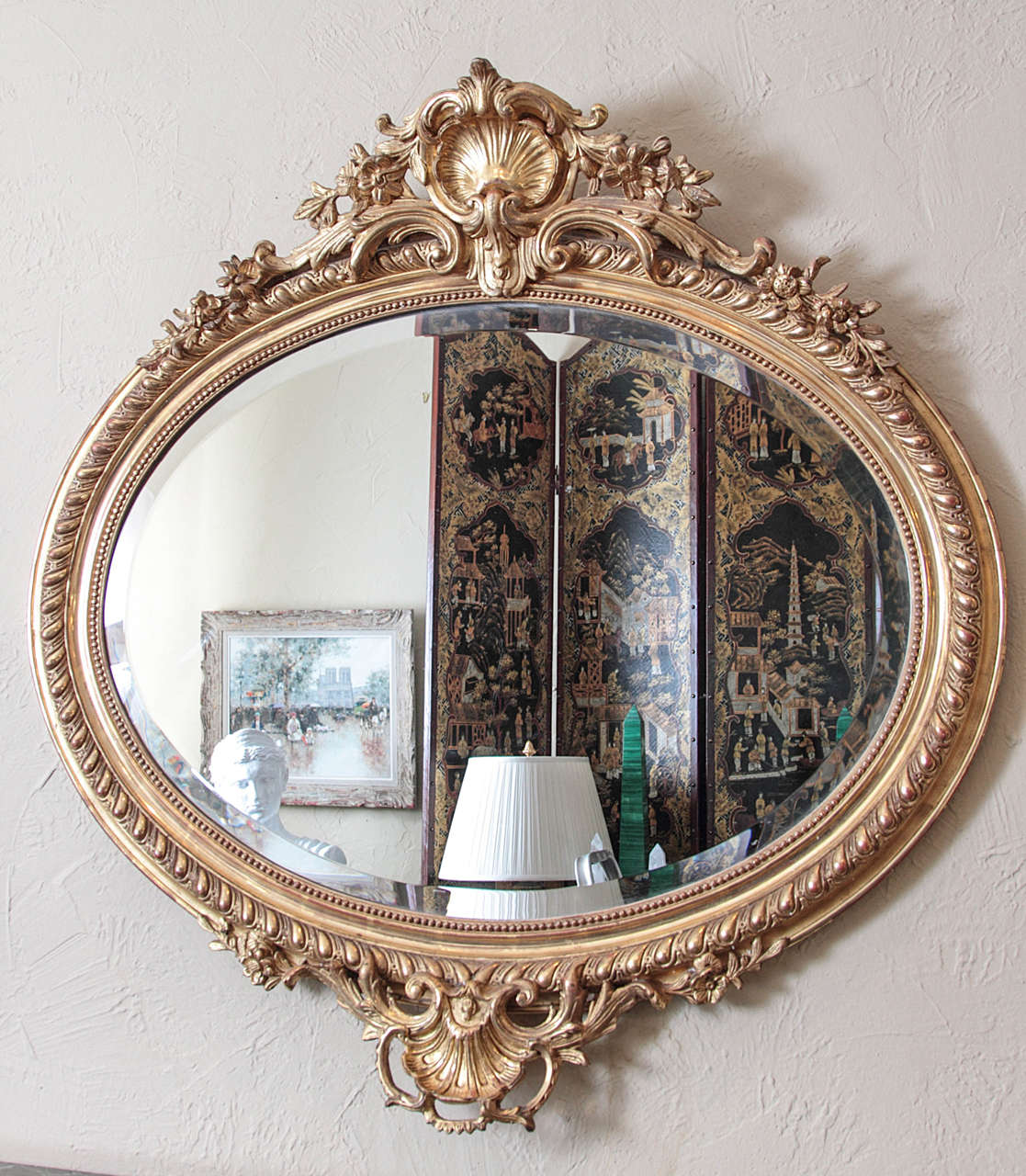 19th c French Louis XV water gilded over mantle mirror