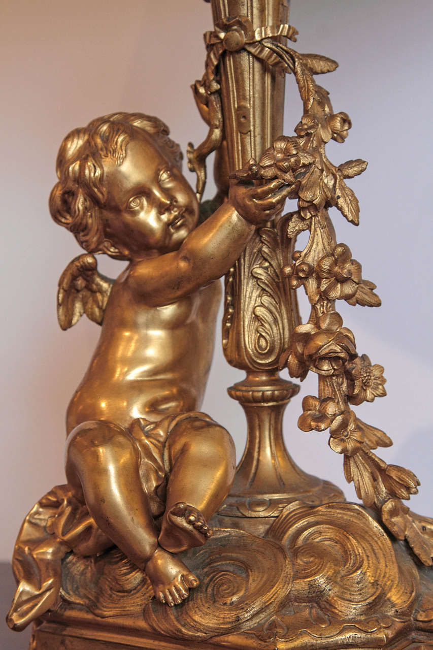 European 19th century  French gilt cherub lamps