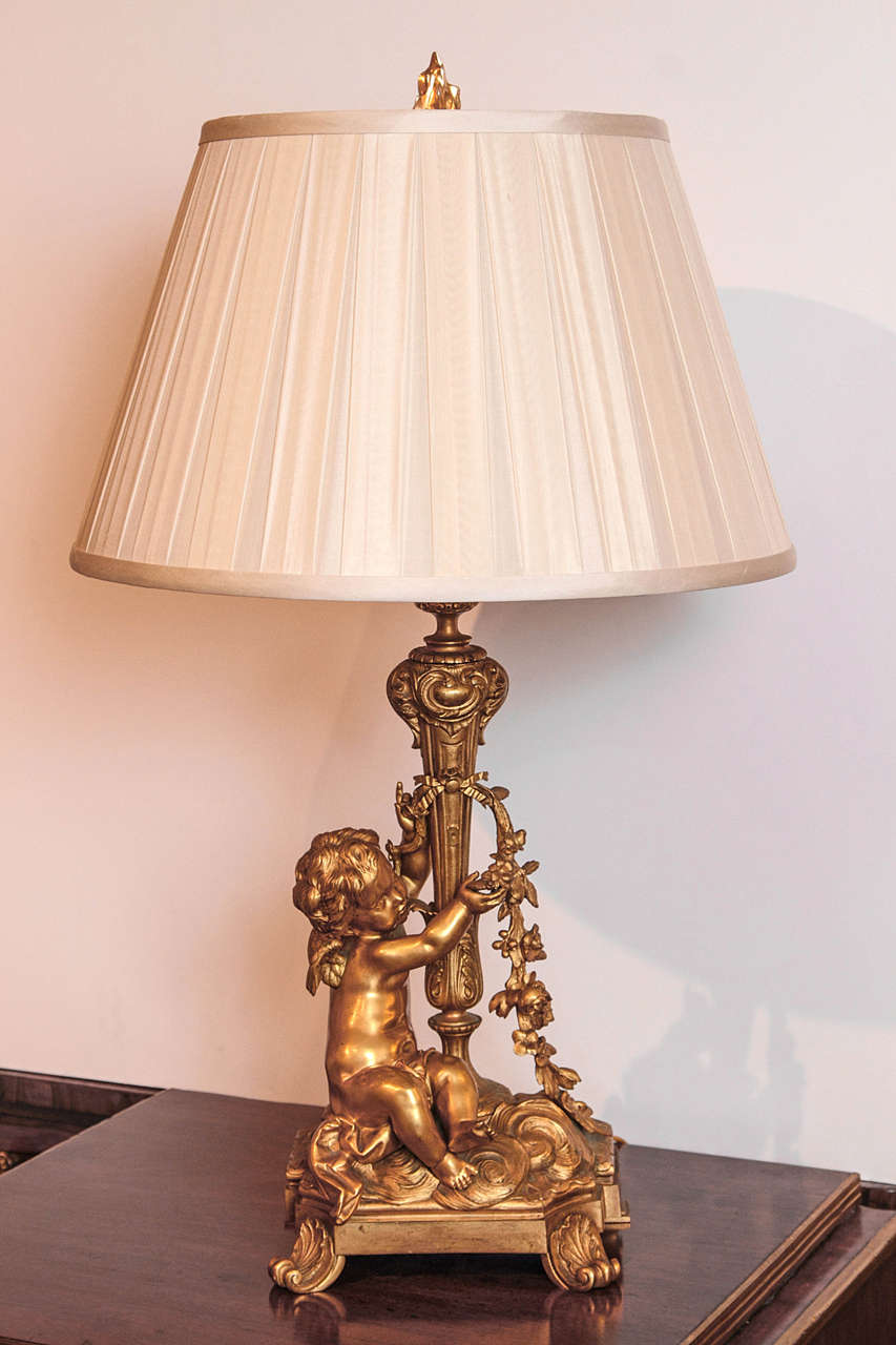 19th century  French gilt cherub lamps 3