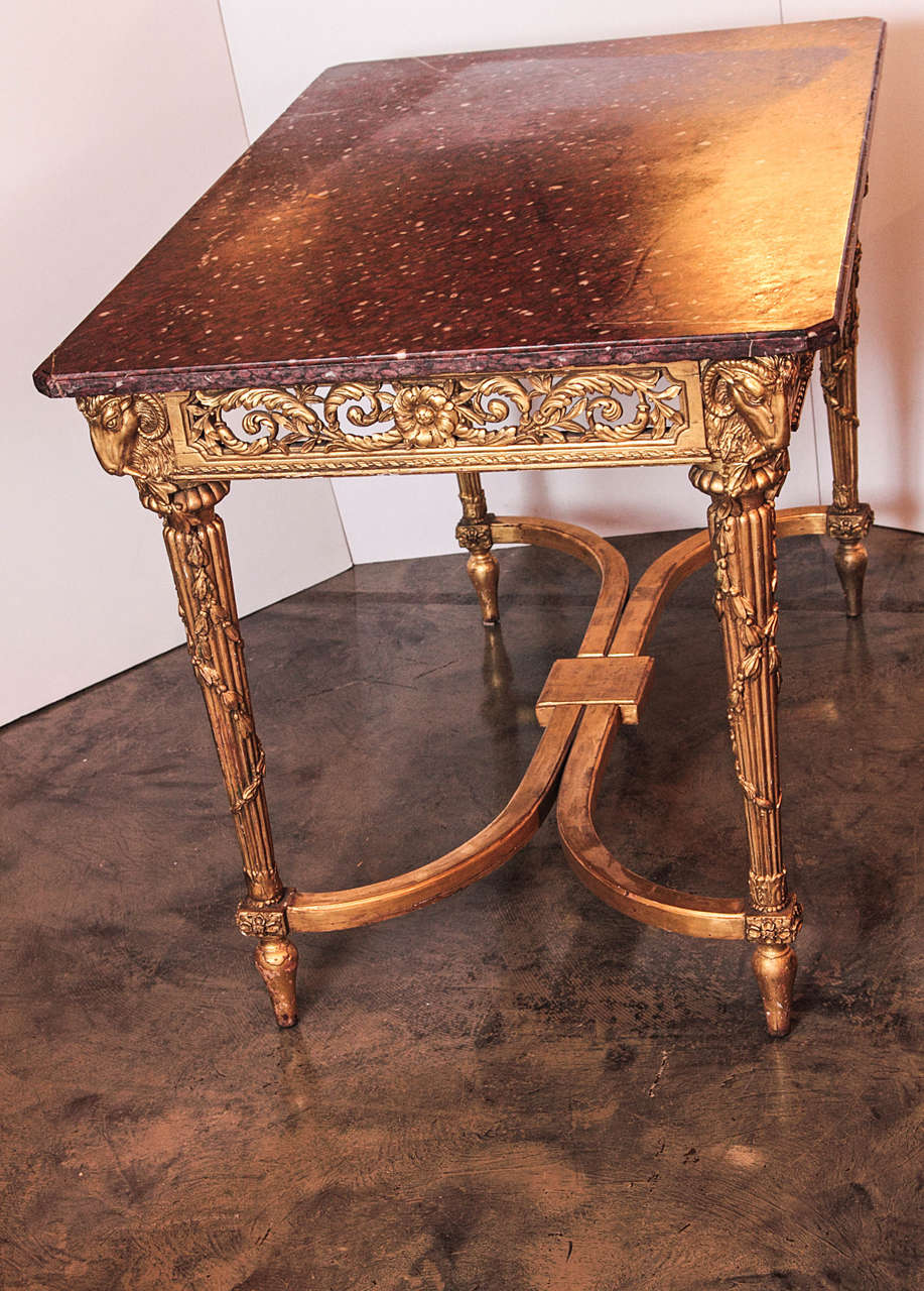 European 19th century French Louis XVI gilded marble top center table/console