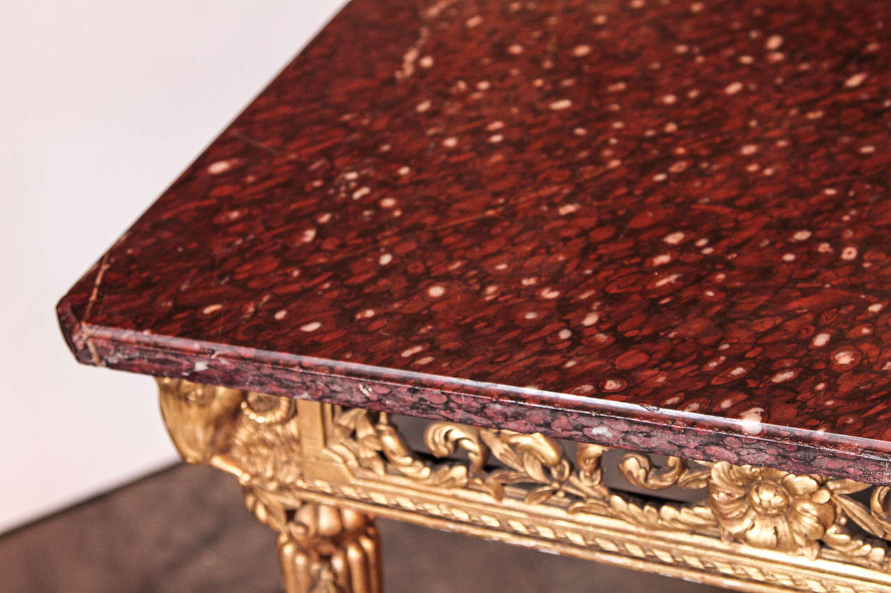 19th century French Louis XVI gilded marble top center table/console 2