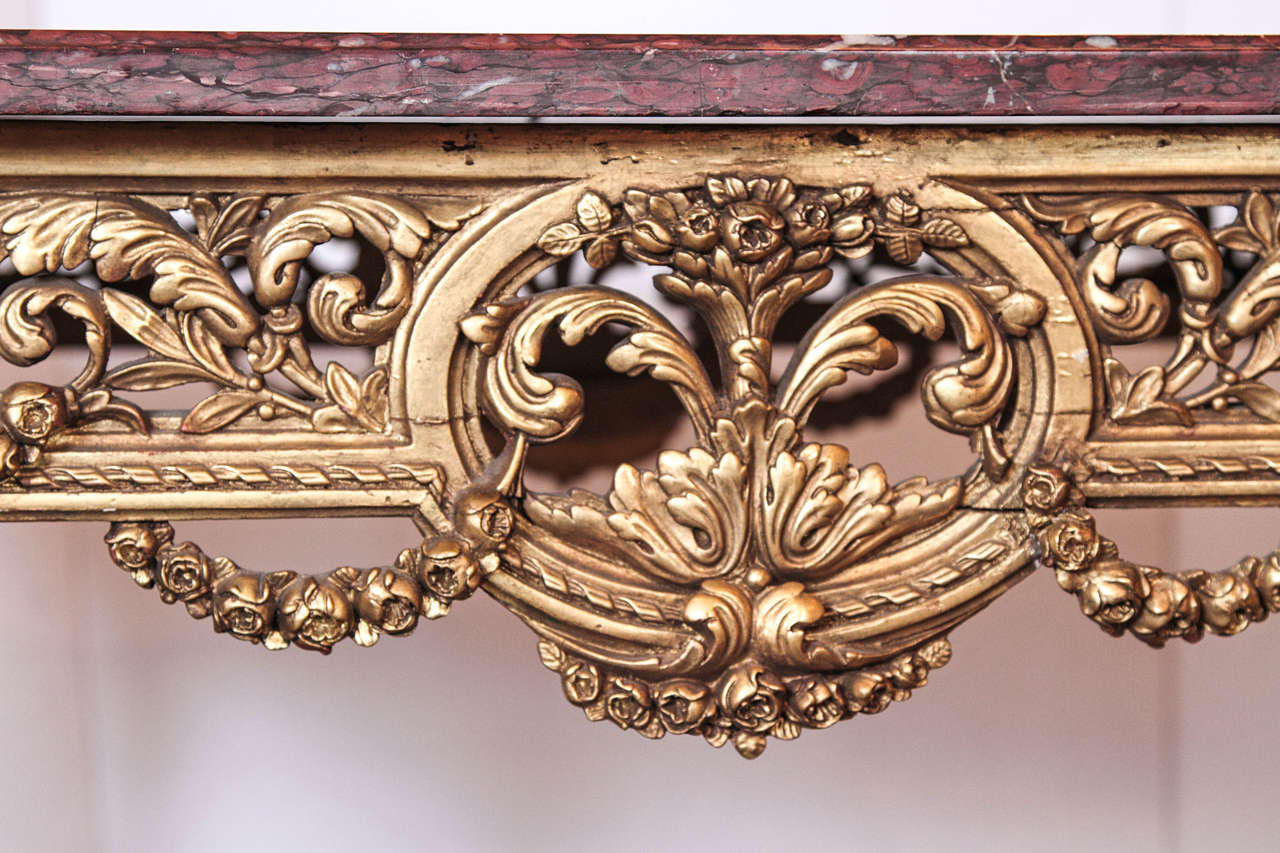 19th century French Louis XVI gilded marble top center table/console 3