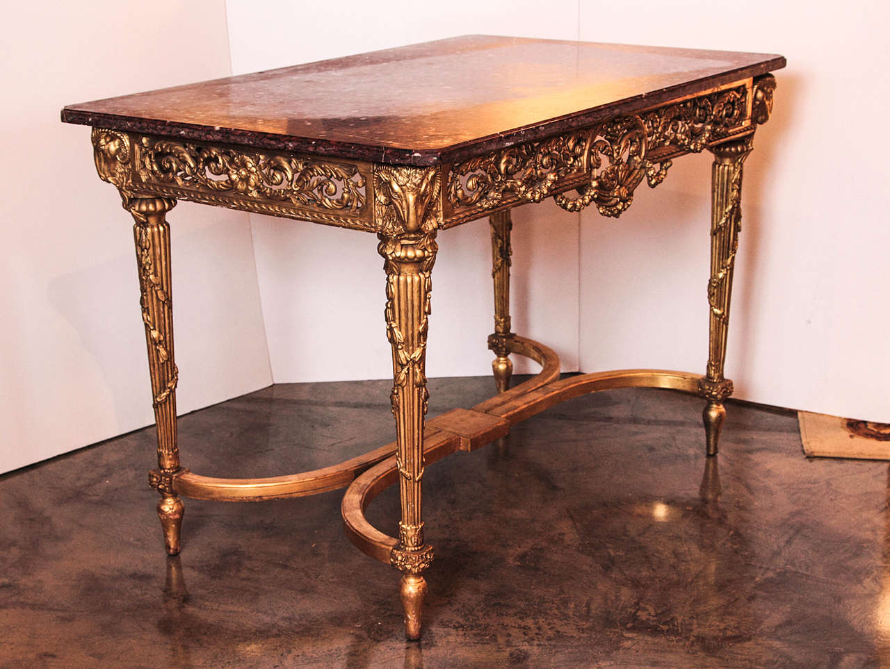 19th century French Louis XVI gilded marble top center table/console 5