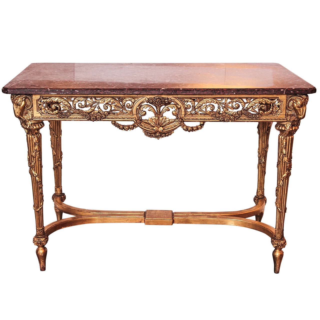 19th century French Louis XVI gilded marble top center table/console