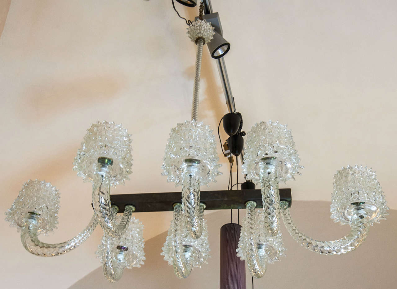 Horizontal Height Arms Murano "Rostrato" Glass Chandelier by Barovier, 1938