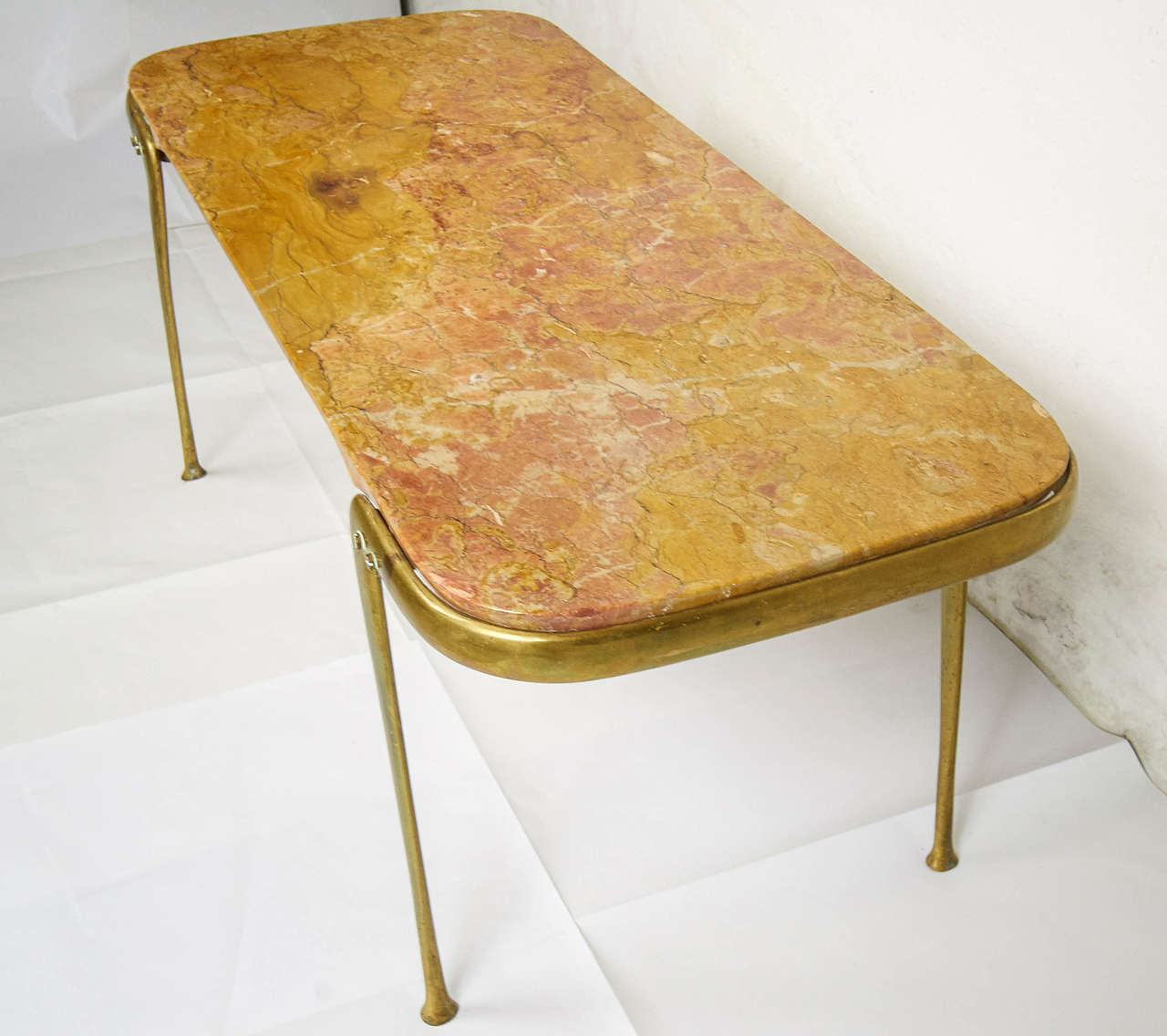 Mid-Century Modern Slender Bronze and Marble Coffee Table by Cesare Lacca