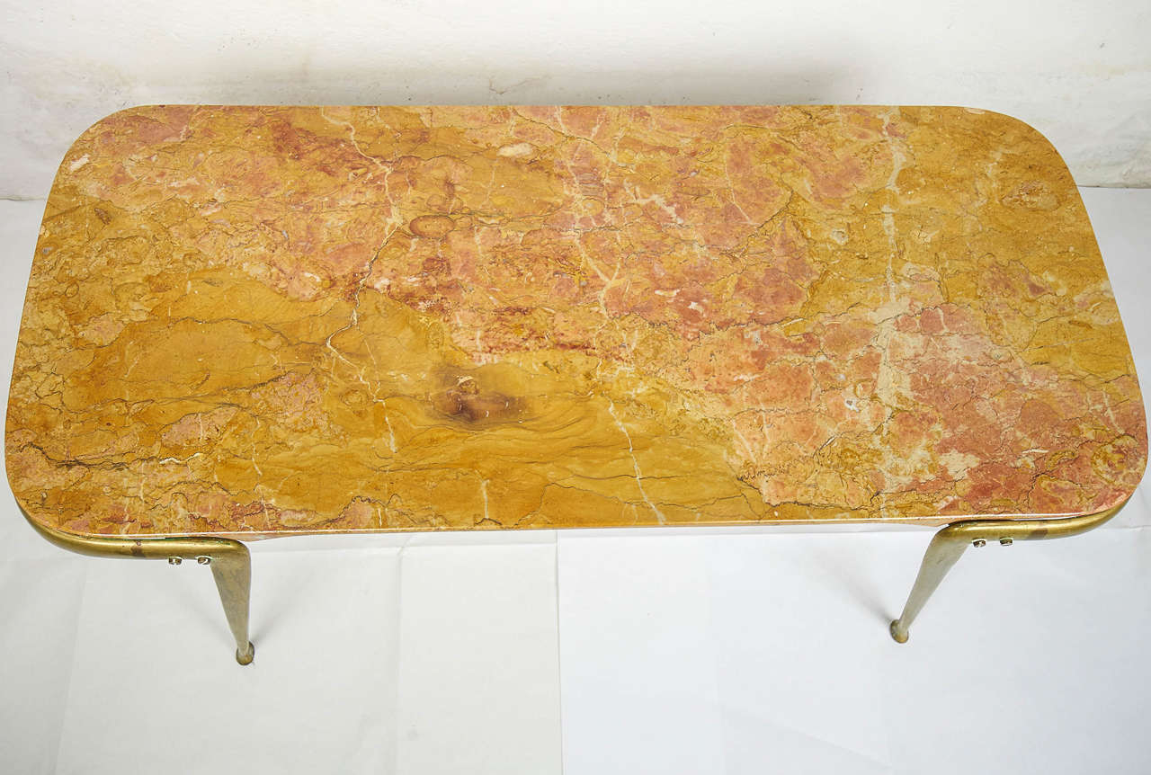 Italian Slender Bronze and Marble Coffee Table by Cesare Lacca
