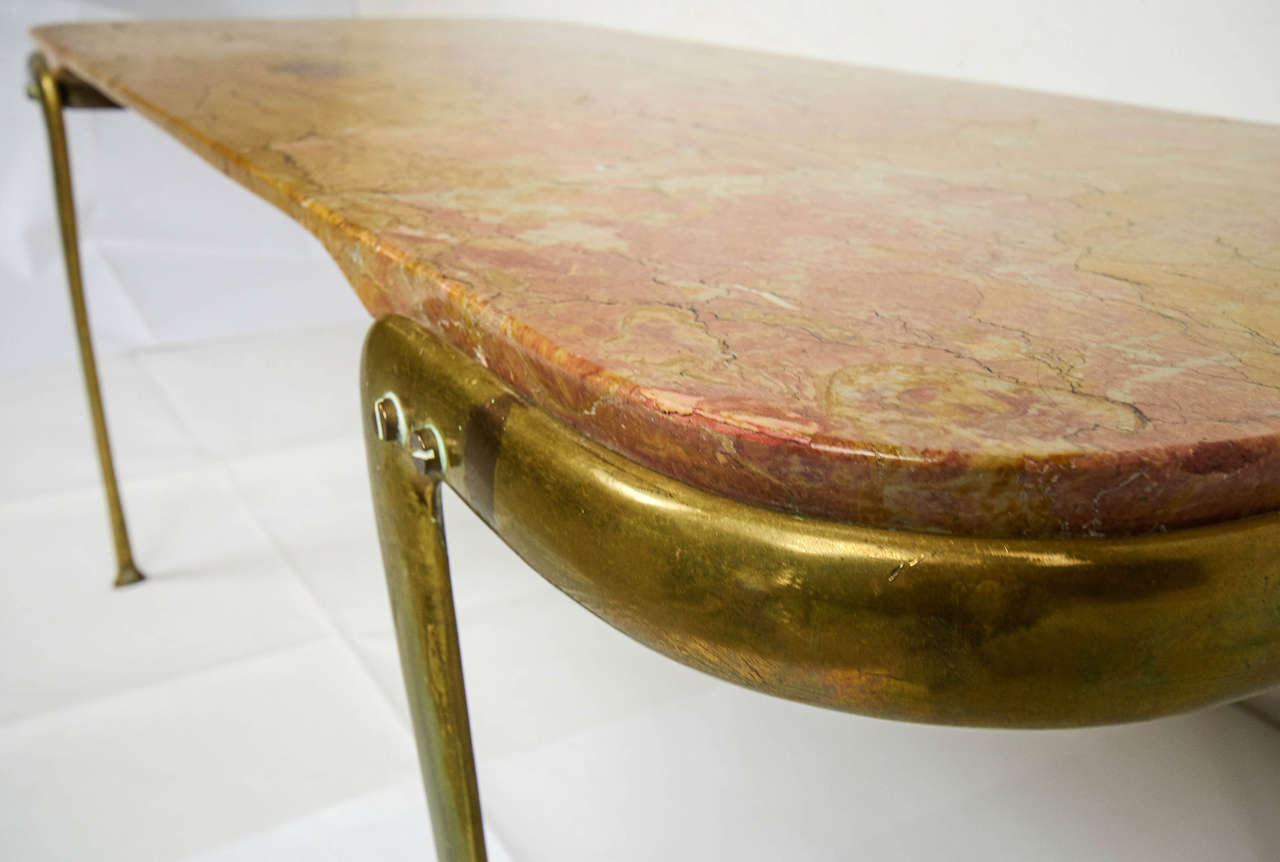 Mid-20th Century Slender Bronze and Marble Coffee Table by Cesare Lacca