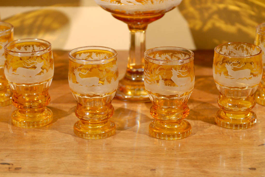 Set of 19th Century Bohemian Glasses and Punch Bowl, Circa 1880 In Good Condition In Atlanta, GA