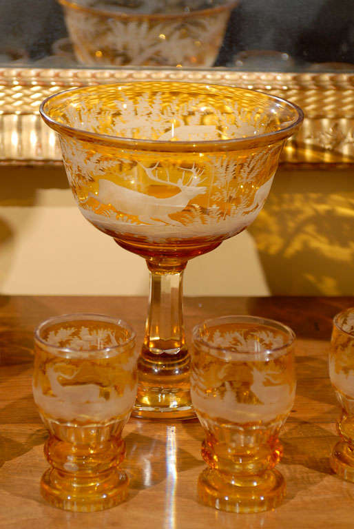 Set of 19th Century Bohemian Glasses and Punch Bowl, Circa 1880 2