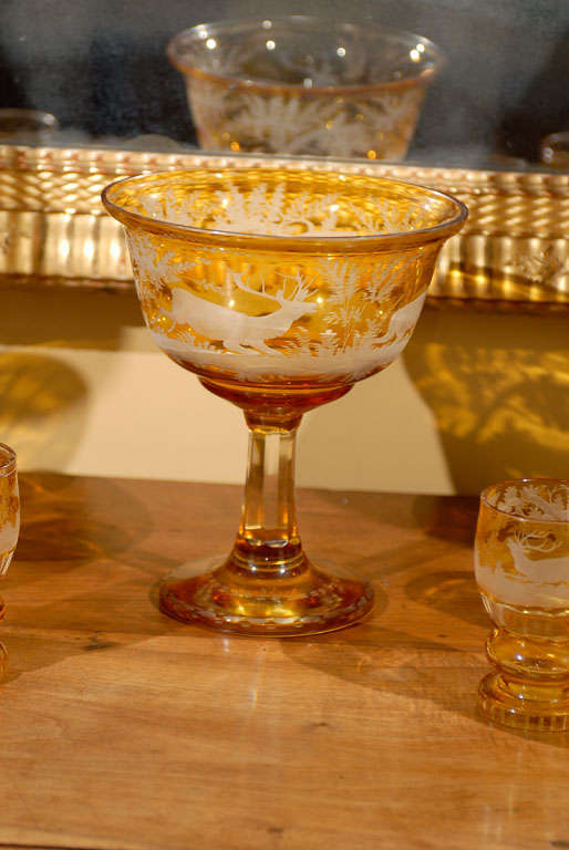 Set of 19th Century Bohemian Glasses and Punch Bowl, Circa 1880 4