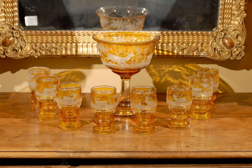 Set of 19th Century Bohemian Glasses and Punch Bowl, Circa 1880 6