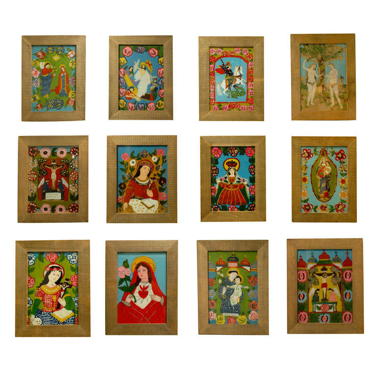 Set of Paintings on Glass For Sale