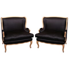 pair Black Satin Loveseats