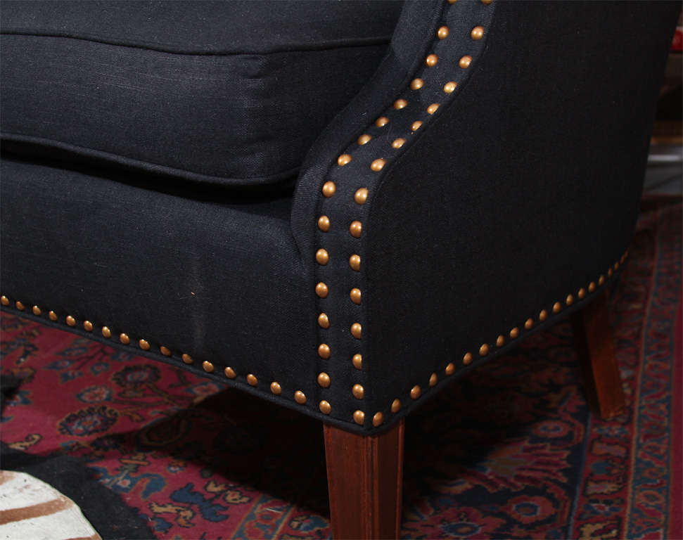 Fabric black linen and nailhead wingback chair