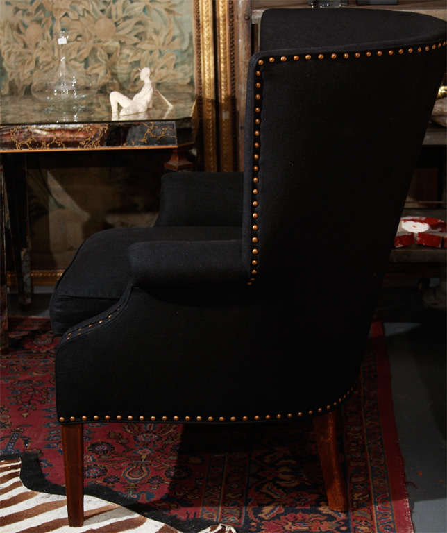 black linen and nailhead wingback chair 2