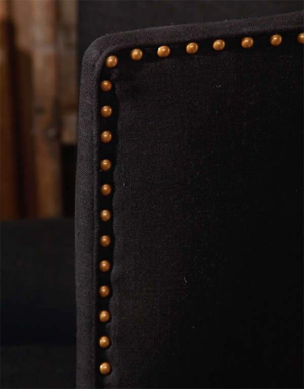 black linen and nailhead wingback chair 3