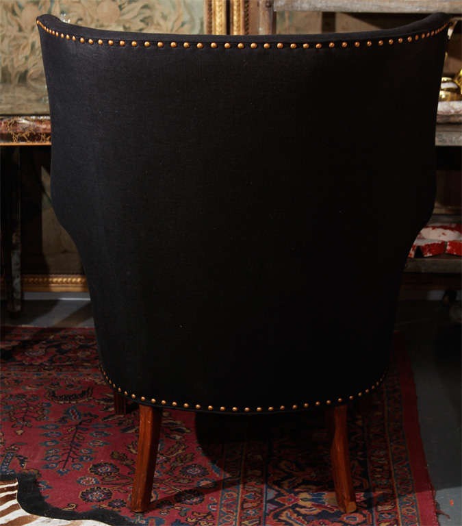 black linen and nailhead wingback chair 4