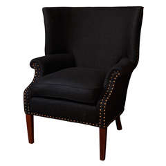black linen and nailhead wingback chair