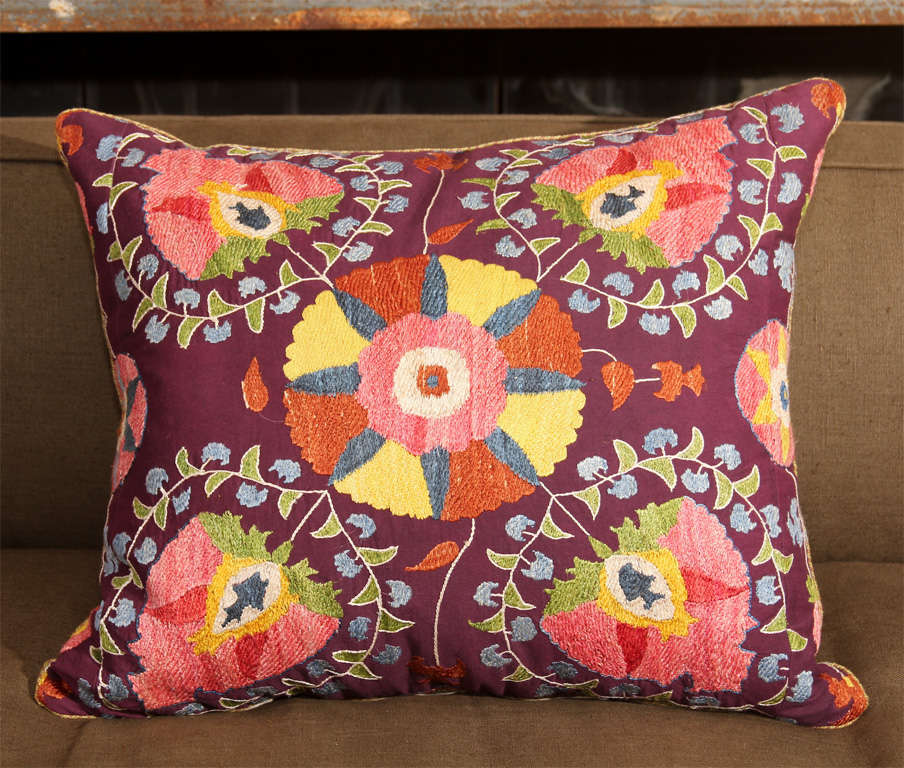 very lovely large purple suzani pillow