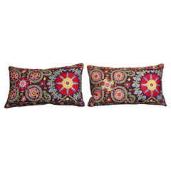 Retro stunning pair of purple suzani pillows