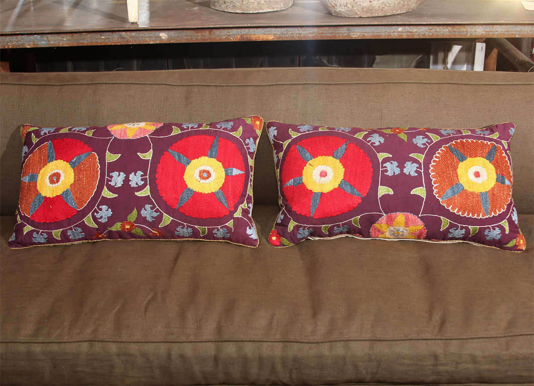 single purple Suzani pillow