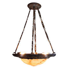 Antique Alabaster and Bronze Chandelier