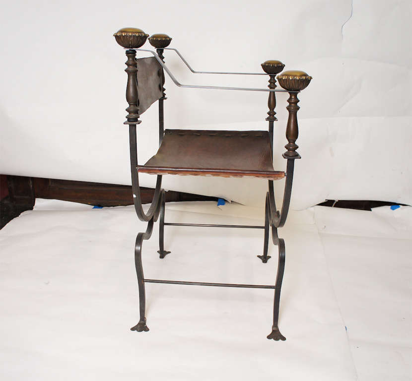 Italian Savonarola Iron Armchair In Distressed Condition In Sheffield, MA