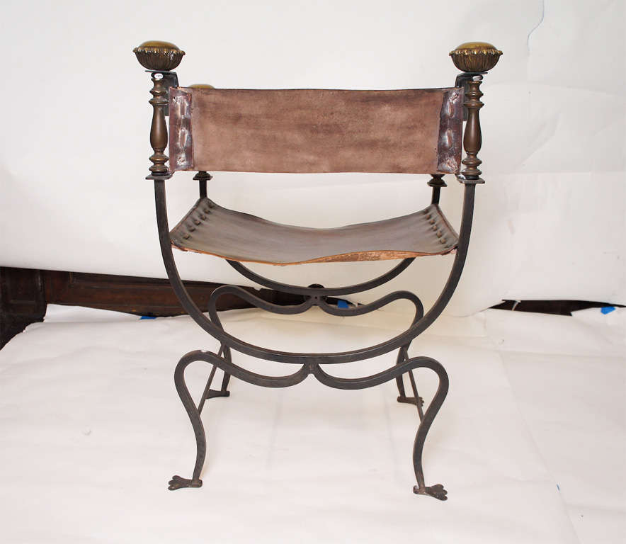 19th Century Italian Savonarola Iron Armchair