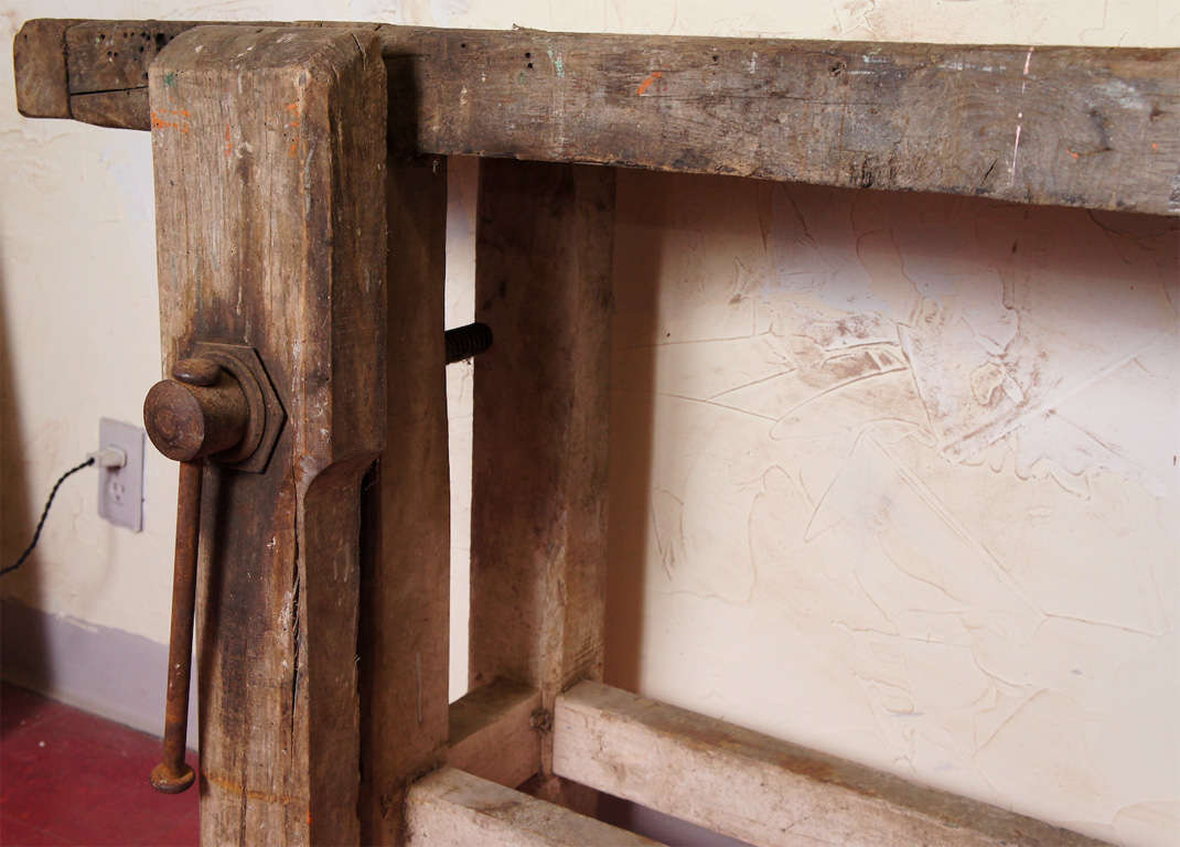 19th Century Rustic Workbench Console Table