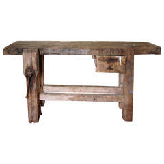 Antique Rustic Workbench Console Table