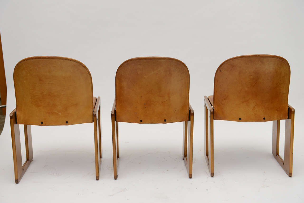  Set of Six Tobia Scarpa Leather and Walnut Chairs In Good Condition In East Hampton, NY