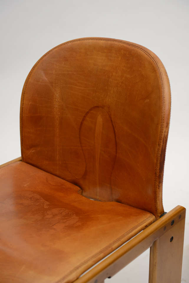 Late 20th Century  Set of Six Tobia Scarpa Leather and Walnut Chairs