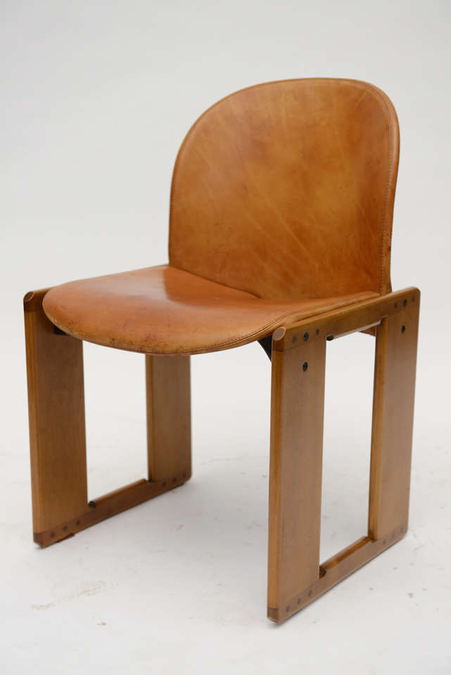  Set of Six Tobia Scarpa Leather and Walnut Chairs 1
