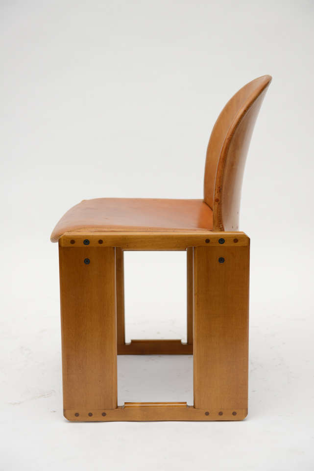  Set of Six Tobia Scarpa Leather and Walnut Chairs 2
