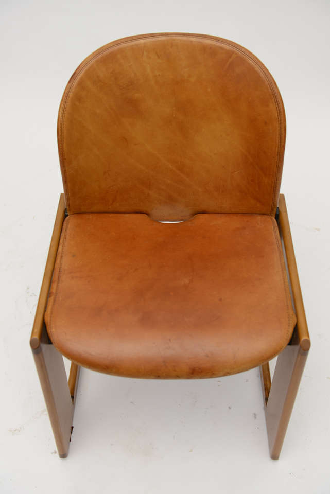  Set of Six Tobia Scarpa Leather and Walnut Chairs 3