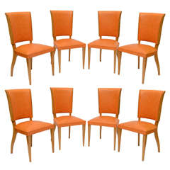 Set of Eight (8) French Oak Dining Chairs