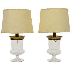 Pair of Urn Style Glass & Brass Table Lamps by Maison Jansen
