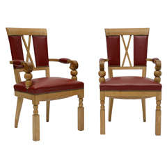 Important Pair of French Armchairs in Cerused Oak
