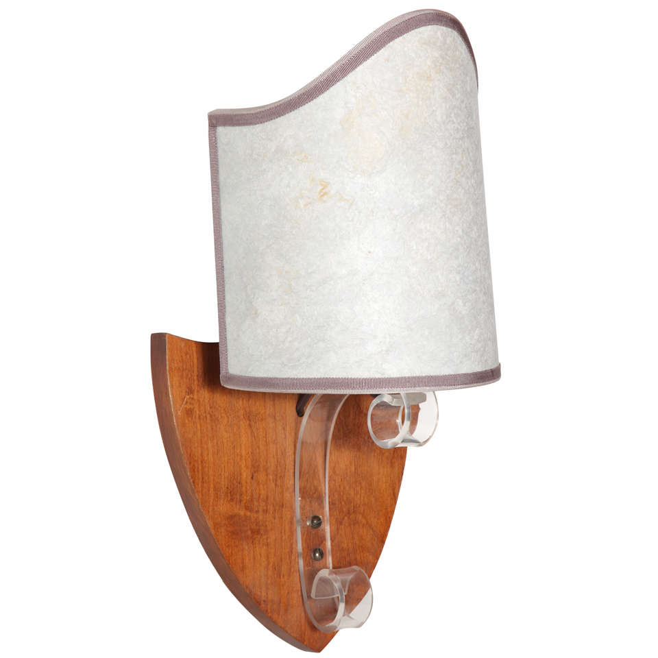 1940s Lucite and Wood Wall Light For Sale