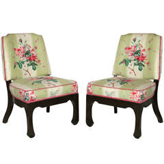 James Mont Style Low-Slung Slipper Chairs with New Cowtan & Tout Upholstery