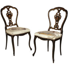 Antique Pair of 19th C. Papier-Mache Mother-of-Pearl Inlaid Ballroom Chairs