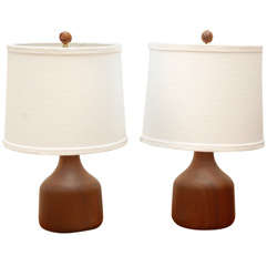 Pair of Vintage Teak Table Lamps