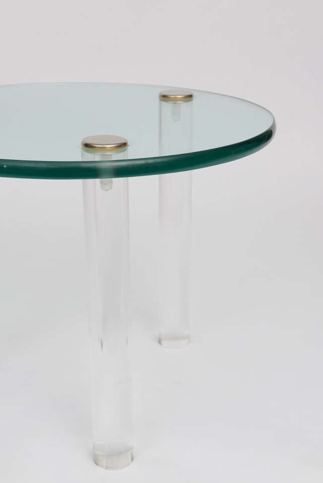 SALE!SALE! SALE! Lucite Side Tables with Thick Glass Top, Gilbert Rhode For Sale 1
