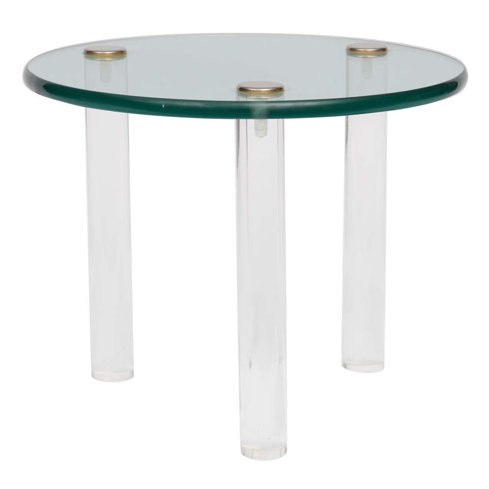 SALE!SALE! SALE! Lucite Side Tables with Thick Glass Top, Gilbert Rhode For Sale