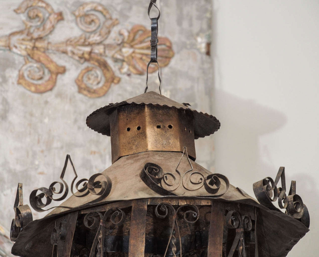 Rococo Tole Lantern Form Chandelier For Sale
