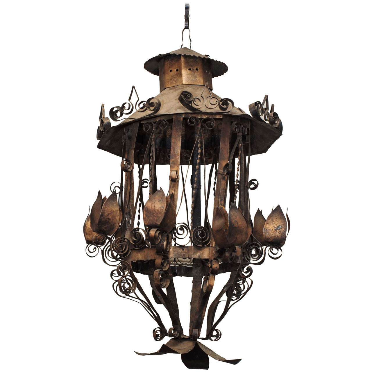 Tole Lantern Form Chandelier For Sale