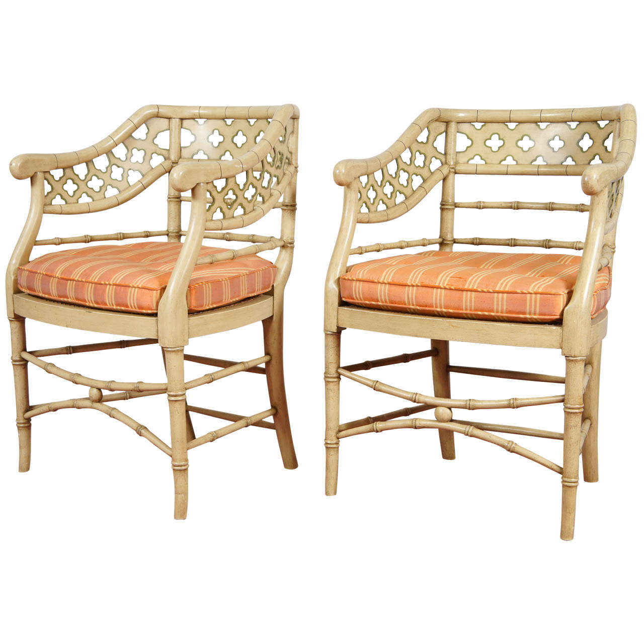 Regency-Style Faux Bamboo Painted Chairs, Pair