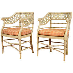 Regency-Style Faux Bamboo Painted Chairs, Pair