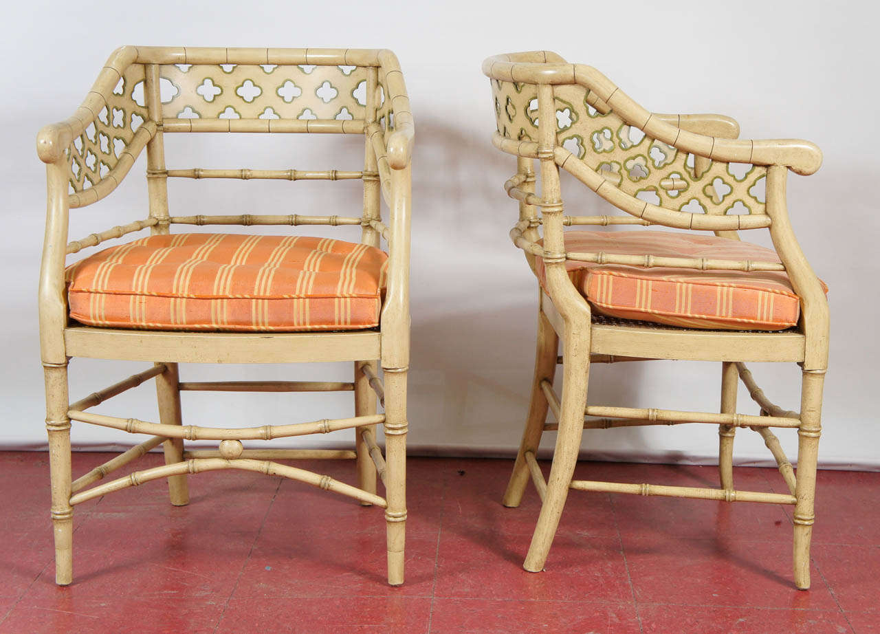 Regency Revival Regency-Style Faux Bamboo Painted Chairs, Pair